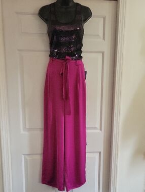 NWT Maurices Fuchsia Wide Leg Pants Large | High Rise Flowy Tie Waist Trousers